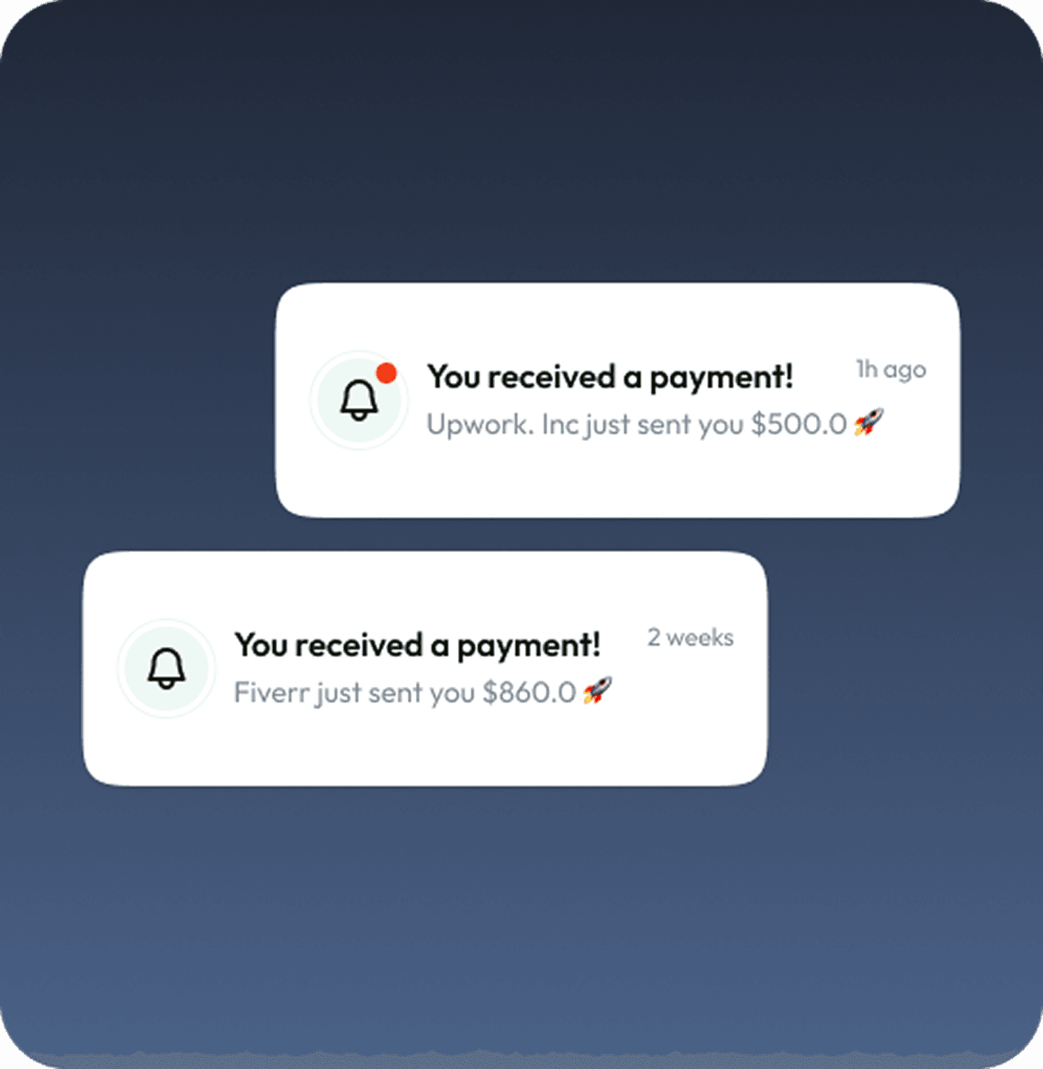 Instant payment notification showing successful transfer